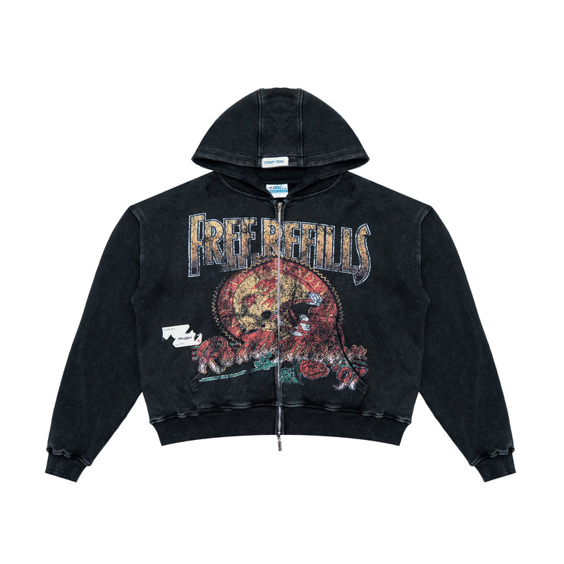Free Refills Rose Bowl Zip-Up Hoodie – Black