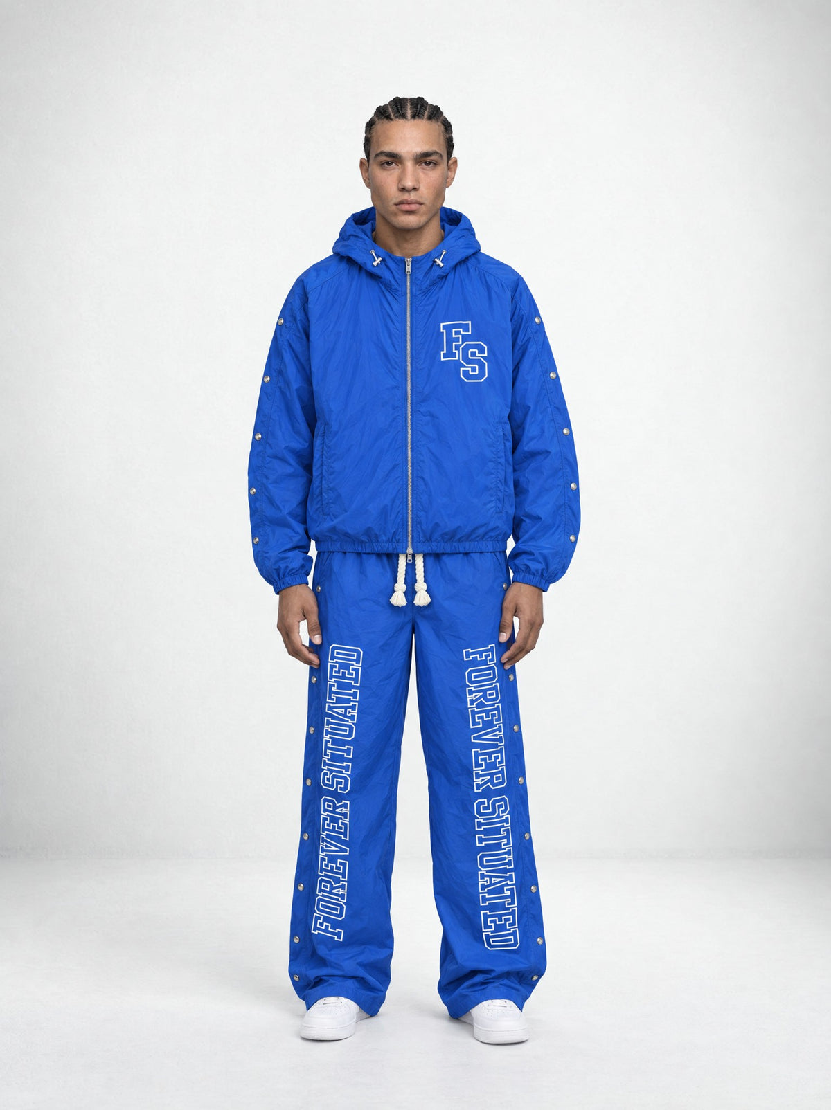 Forever Situated Nylon Track Set – Royal Blue – on model