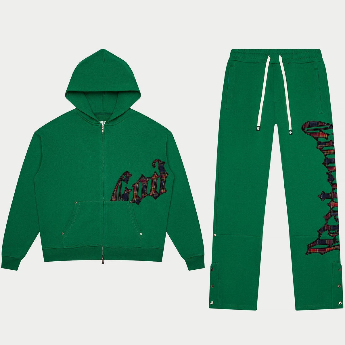 Godspeed OG Logo Sweatsuit – Green Plaid – full set, front