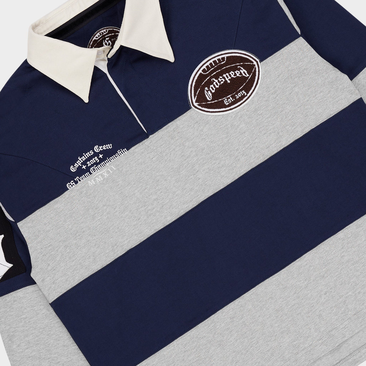 Godspeed Classic Field Rugby Shirt – Navy/Grey – detail view