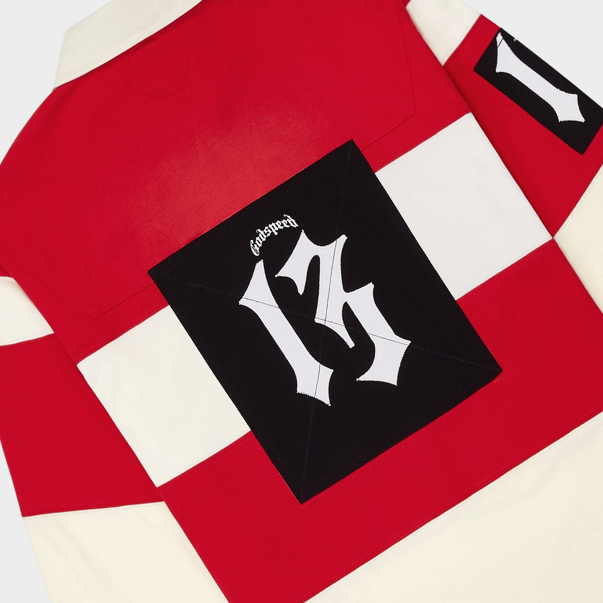 Godspeed Classic Field Rugby Shirt – Off White/Red – detail view