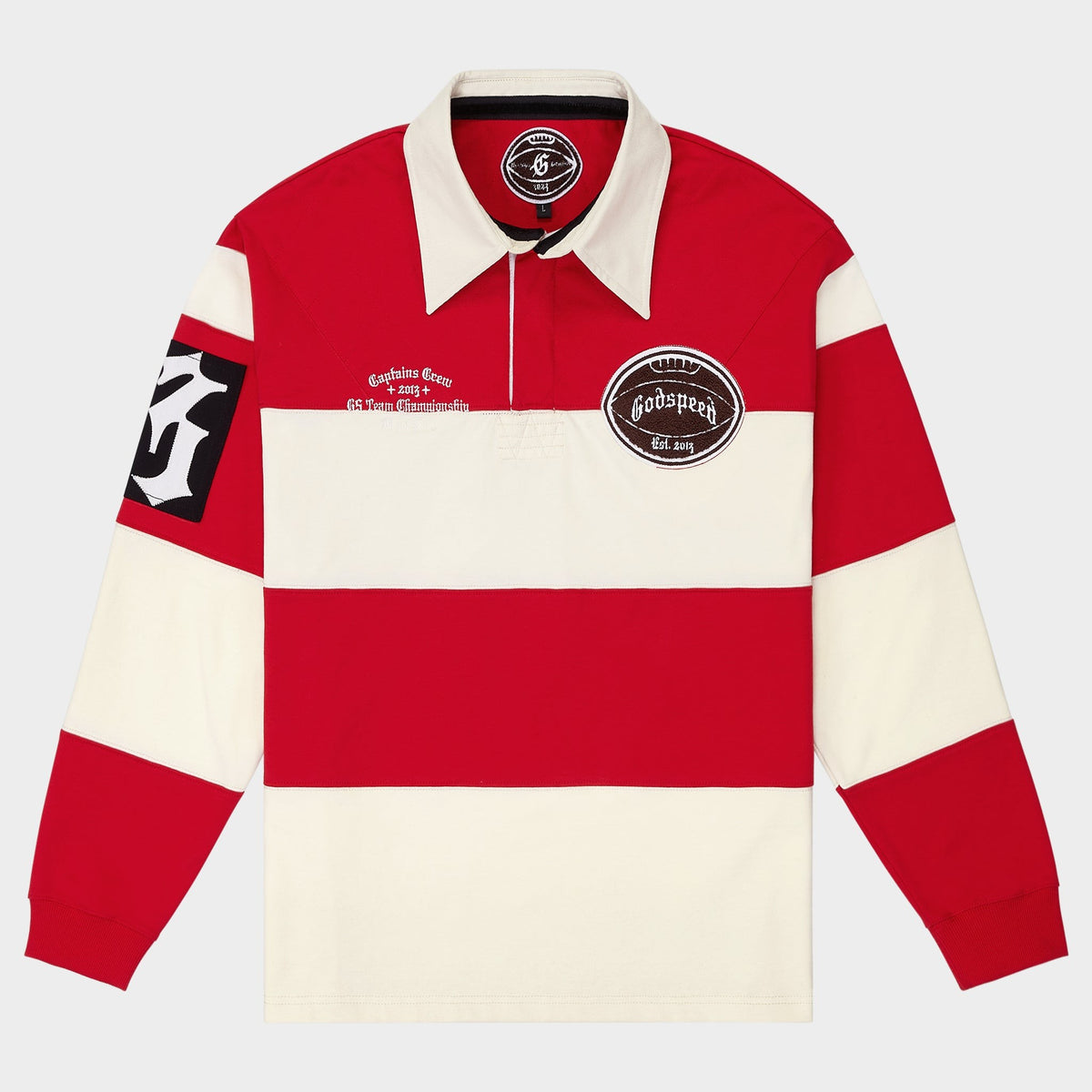 Godspeed Classic Field Rugby Shirt – Off White/Red – front view