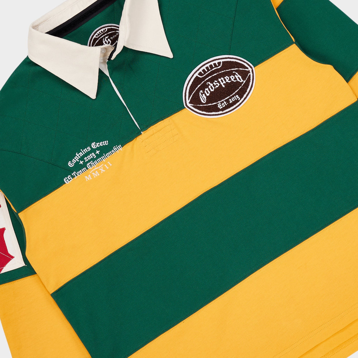 Godspeed Classic Field Rugby Shirt – Green/Yellow – detail view
