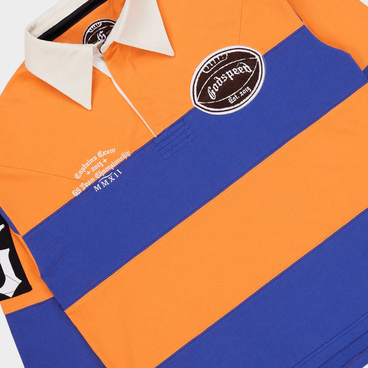Godspeed Classic Field Rugby Shirt – Orange/Blue – detail view