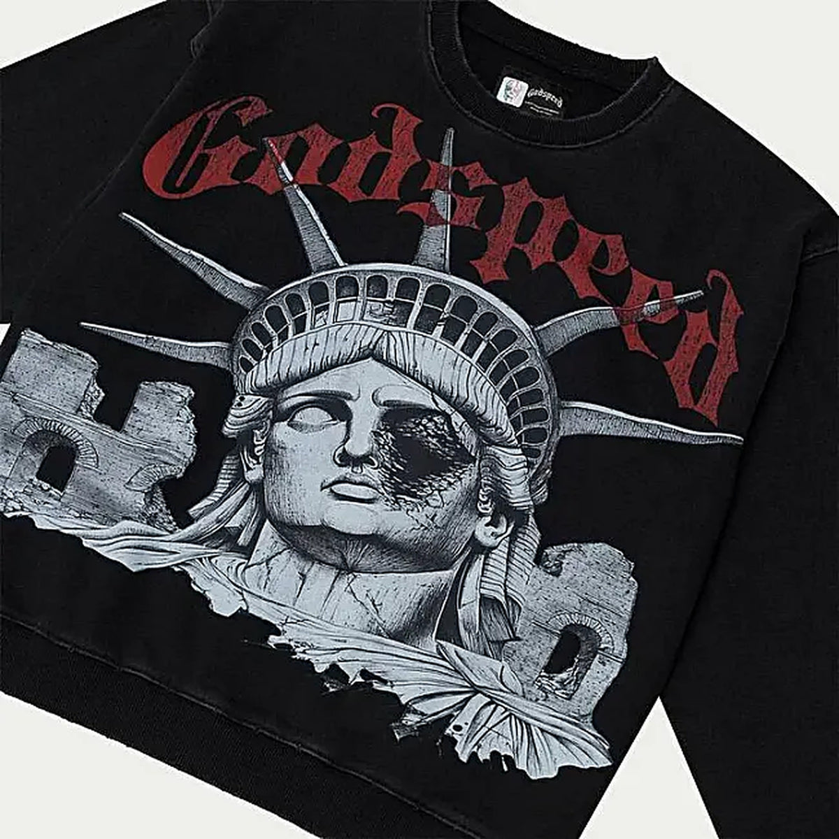 Godspeed Mainline Collection Statue Of Liberty Crewneck – Black – detail view