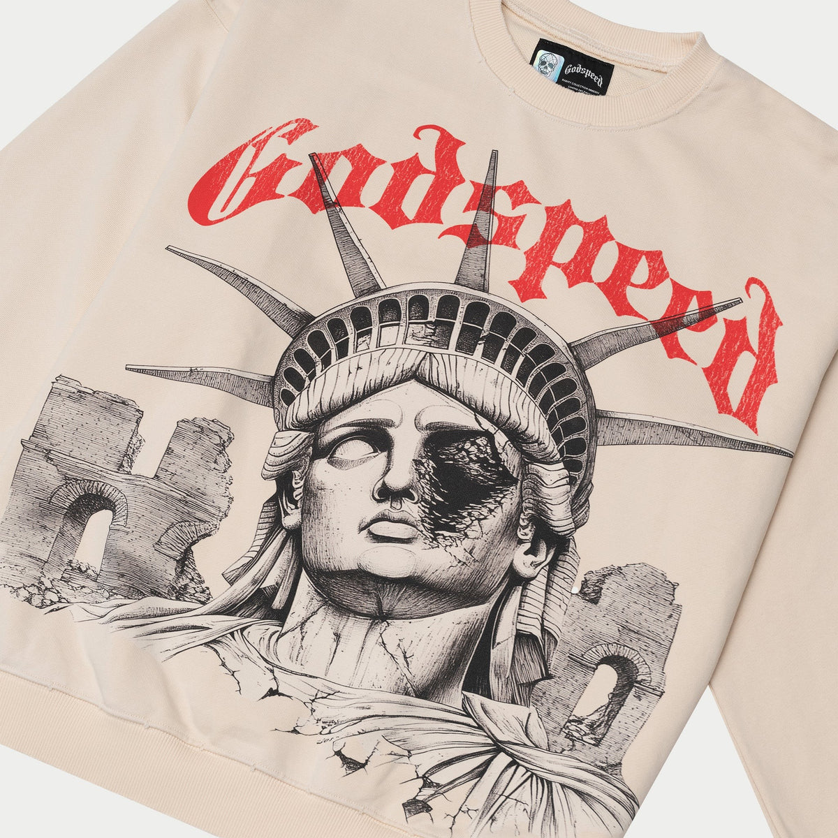 Godspeed Mainline Collection Statue Of Liberty Crewneck – Bone – detail view