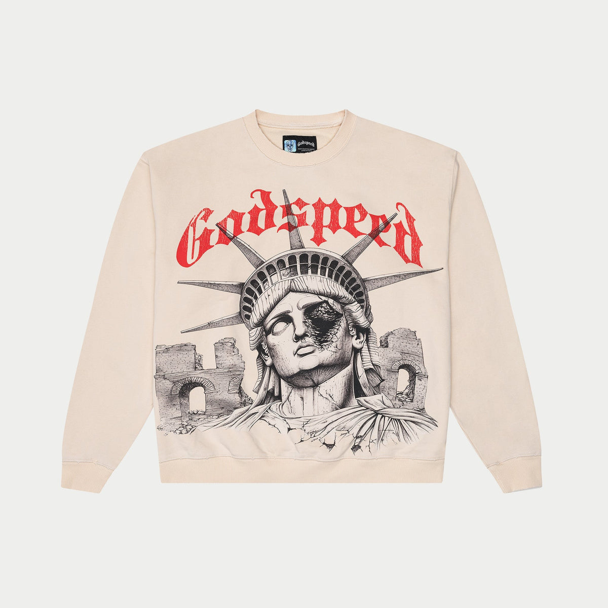 Godspeed Mainline Collection Statue Of Liberty Crewneck – Bone – front view