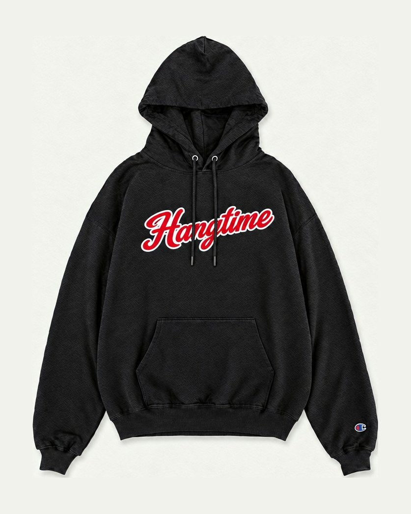 Hangtime Apparel Script Hoodie – Black/Red – front view