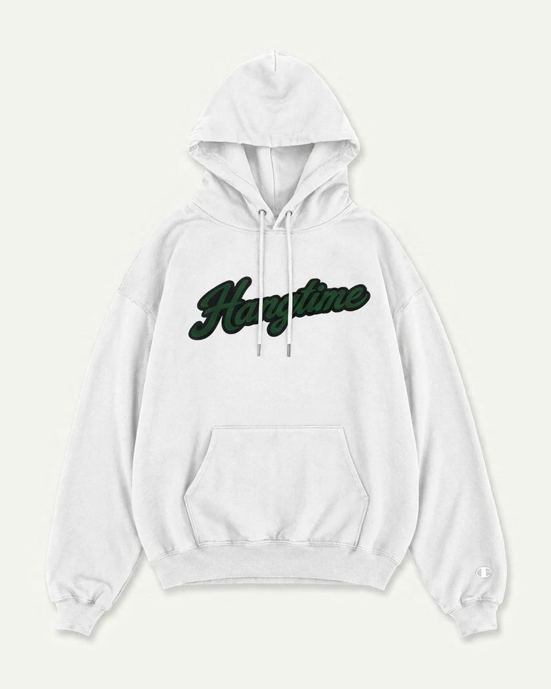 Hangtime Apparel Script Hoodie – White/Green