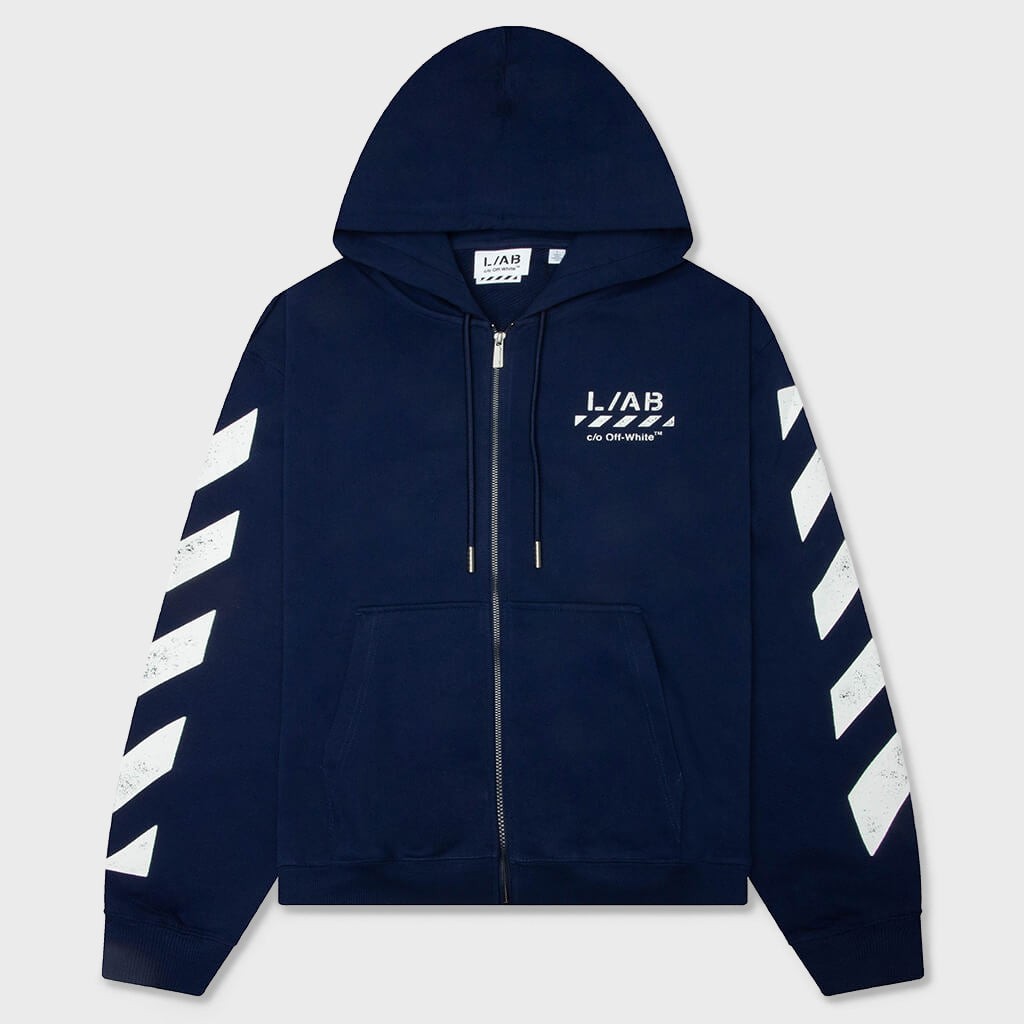 Off-White Diagonal Full Zip Hoodie – Marine – front view