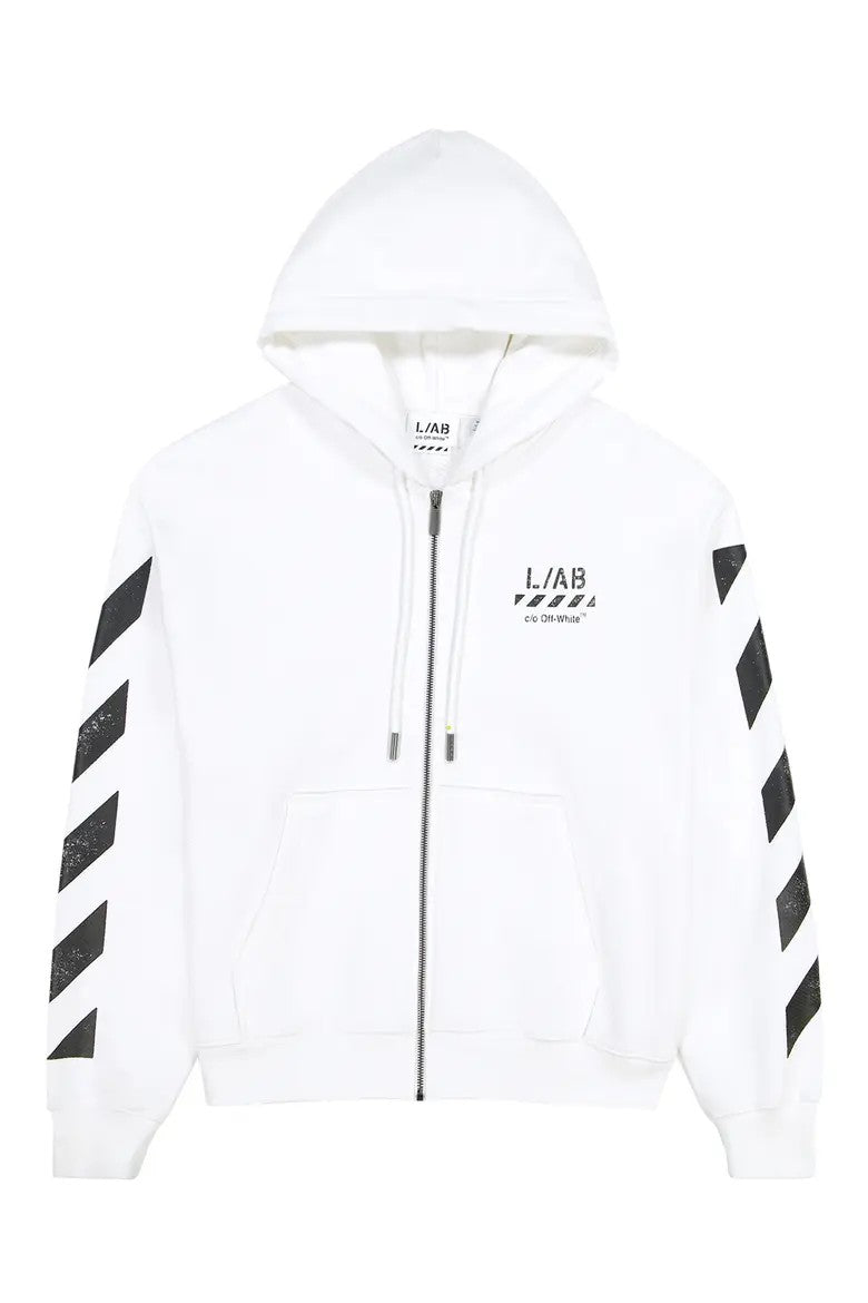 Off-White Diagonal Full Zip Hoodie – White – front view