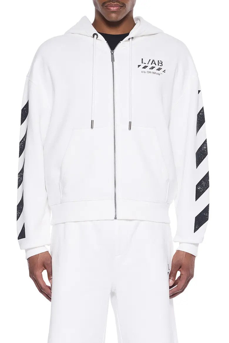 Off-White Diagonal Full Zip Hoodie – White – on model