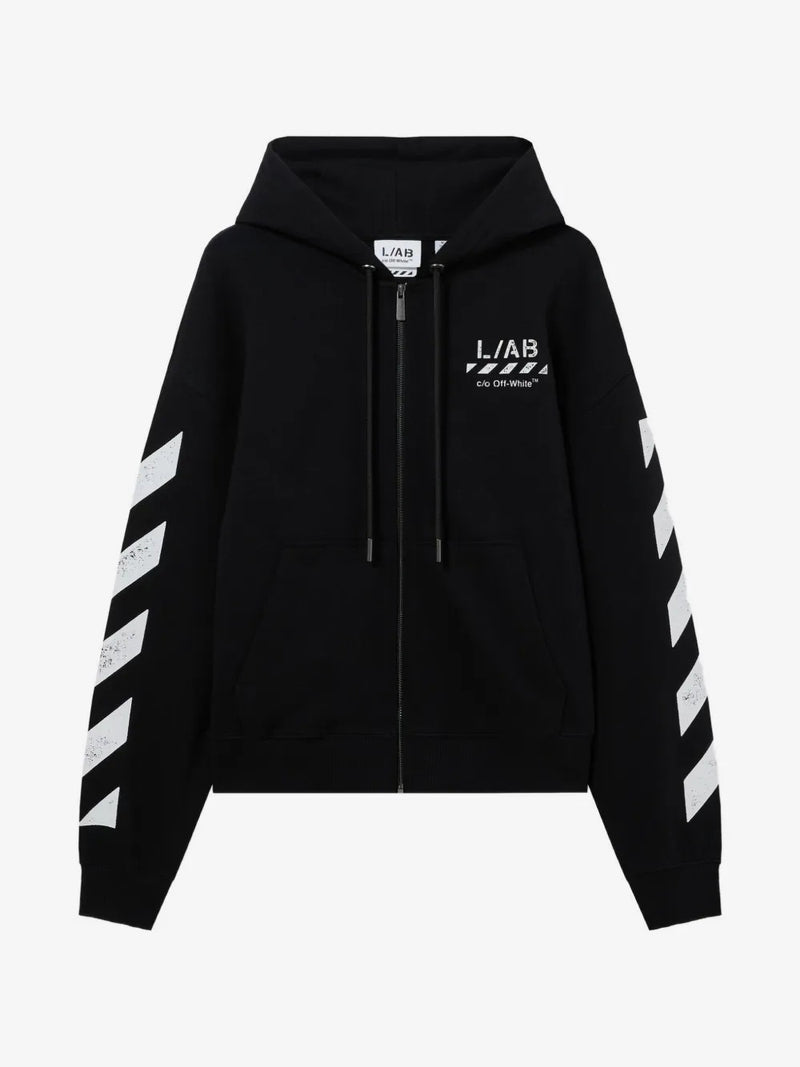 Off-White Diagonal Full Zip Hoodie – Black