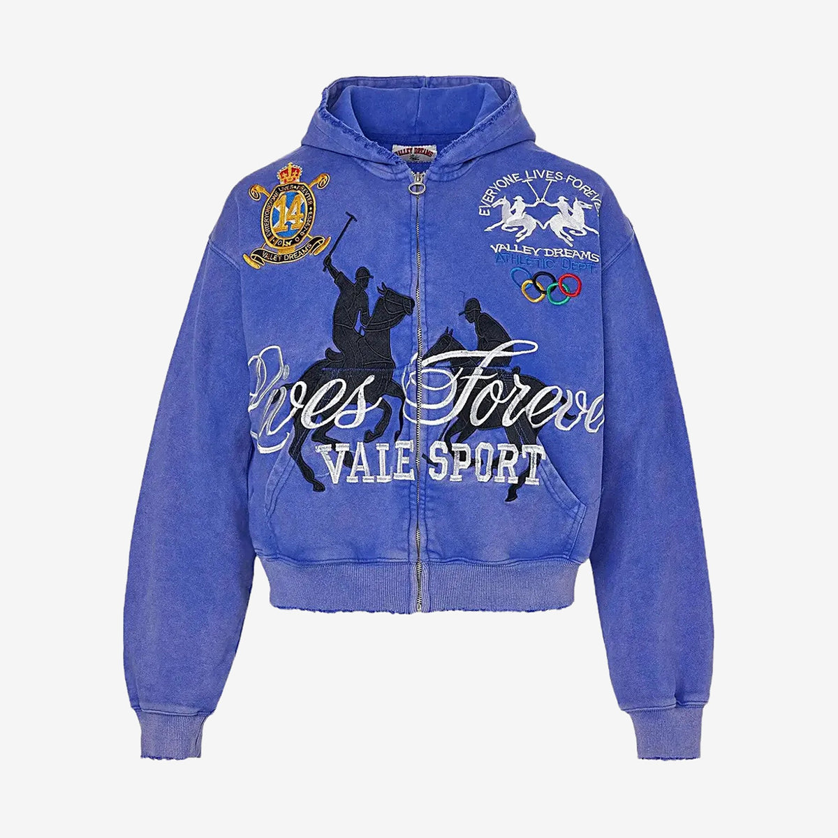 Vale Schwab zip-up hoodie – Blue – front view