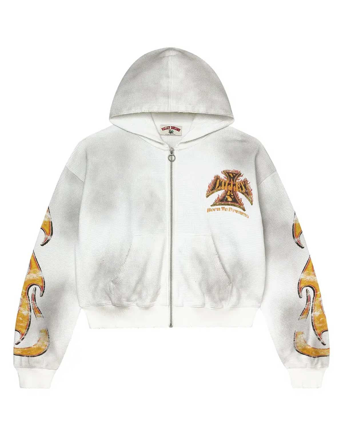 Vale Reborn Waffle Zip Up Hoodie – White – front view