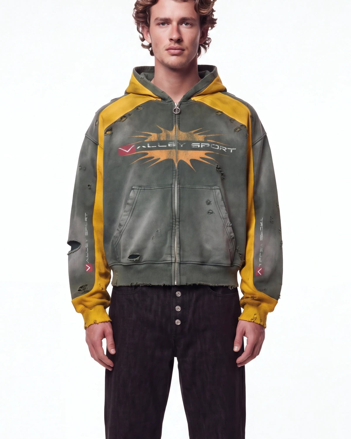 Vale Khalifa Zip Up Hoodie – Green – detail view