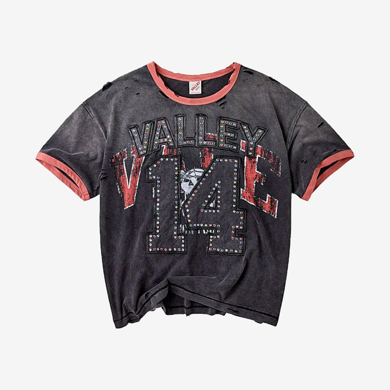 Vale Big Bro Distressed Crystal-Embellished T-Shirt – Black